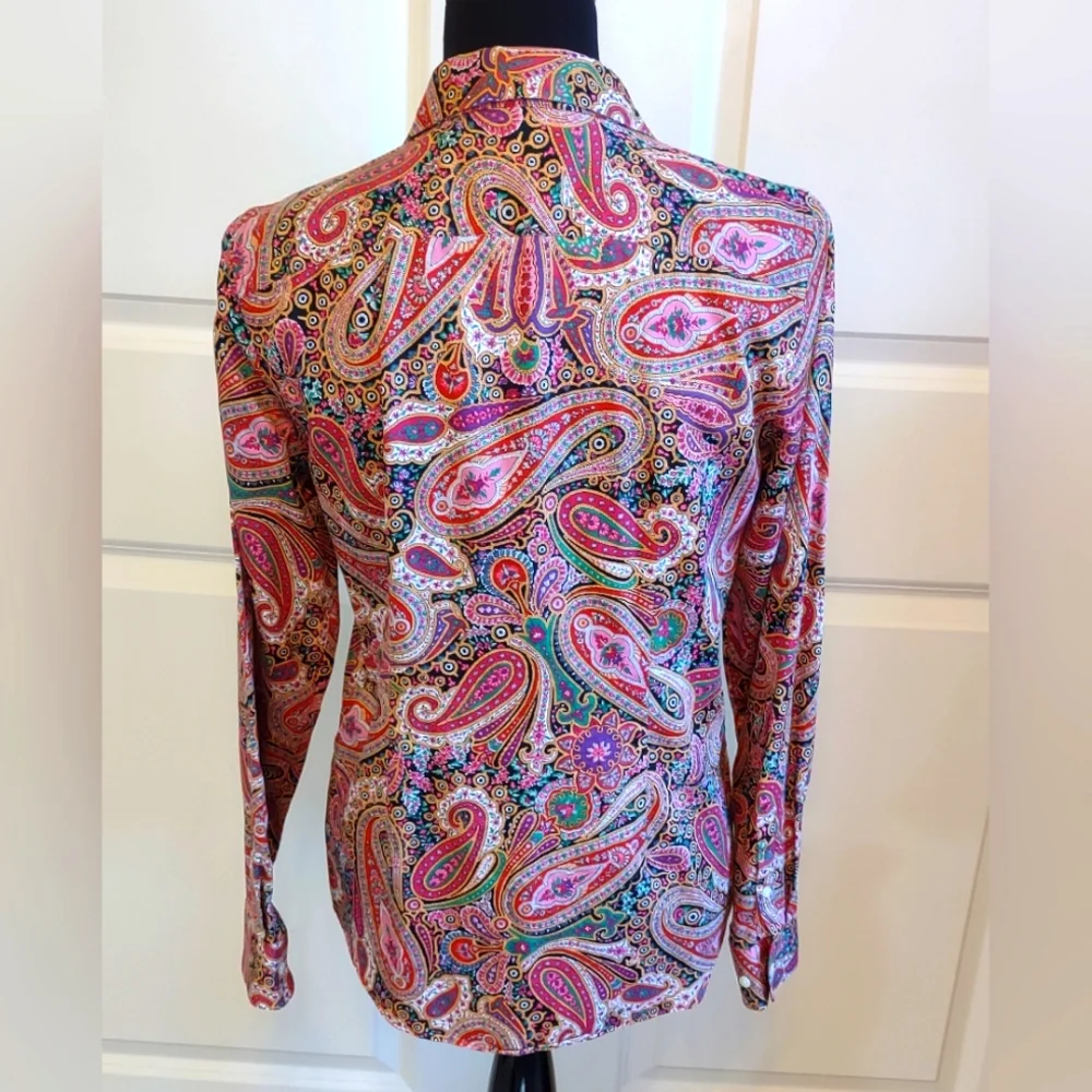 Chaps by Ralph Lauren Colorful Paisley No Iron Button Down Blouse EUC - Picture 4 of 8